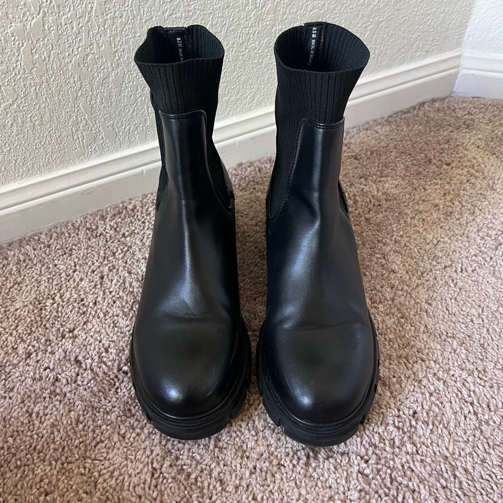 Steve Madden Black Leather Sock Chelsea Booties